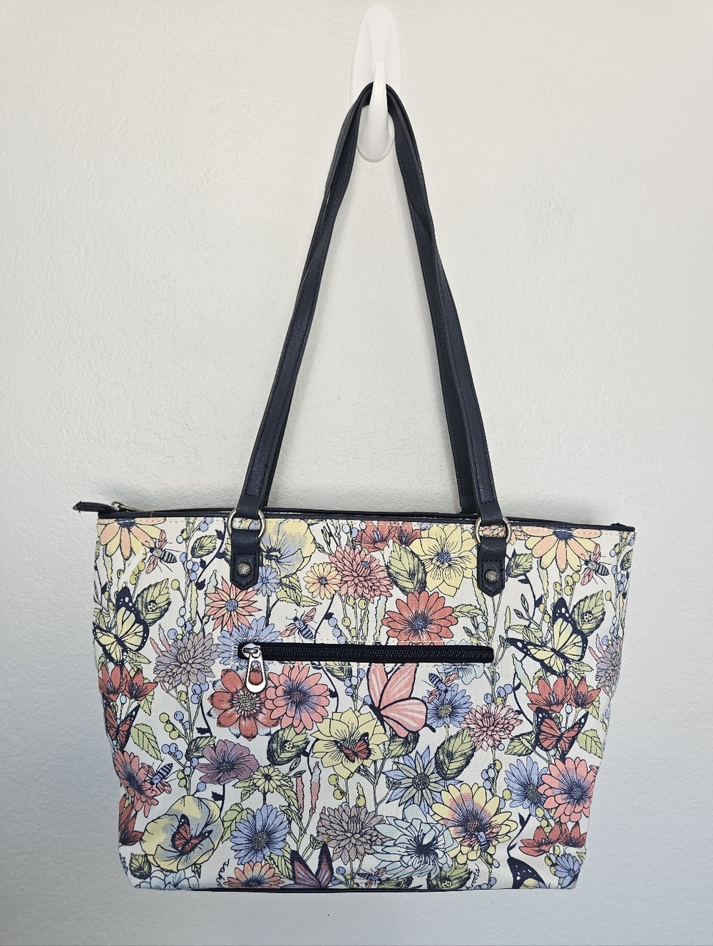 Sakroots | Meadow Straw Floral Butterfly Medium Tote Bag Navy Blue Multi Womens - Picture 3 of 8